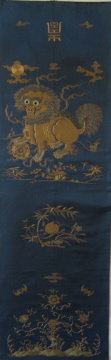 Antique Chinese 3 Piece Set: Gold Lion on Blue Silk