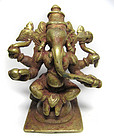 Indian Antique Bronze Small Ganesha with Ax