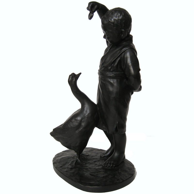 Antique Japanese Bronze of Child with Goose