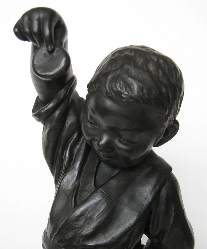 Antique Japanese Bronze of Child with Goose