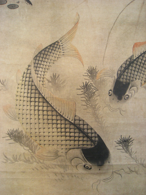 Chinese Antique Carp Scroll by Li Fang Yin