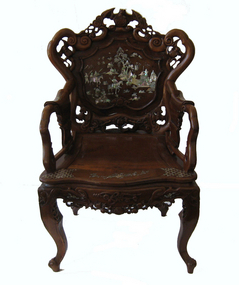 Antique Chinese Hardwood Chair with Inlay
