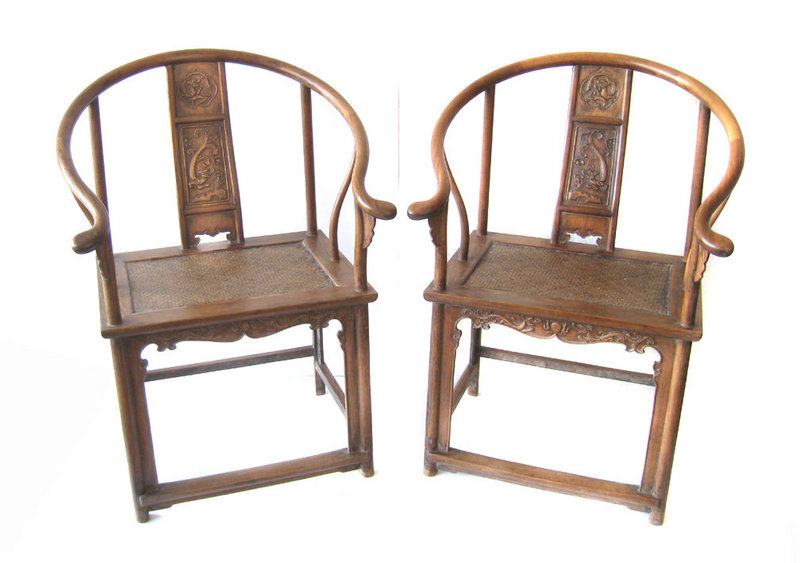 Pair of Chinese Antique Huanghuali Horseshoe Chairs