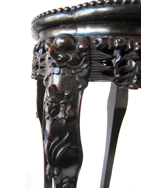 Chinese Antique Carved Side Table with Marble Top