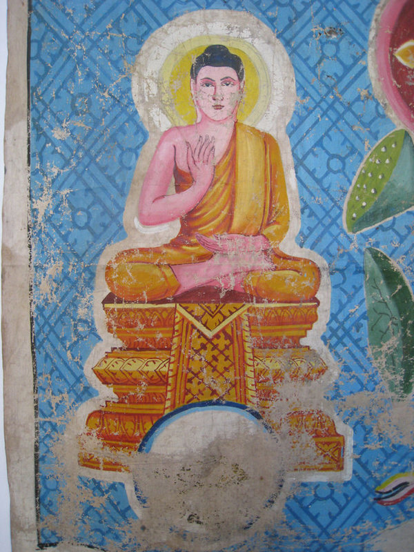 Cambodian Temple Painting with 5 Buddhas