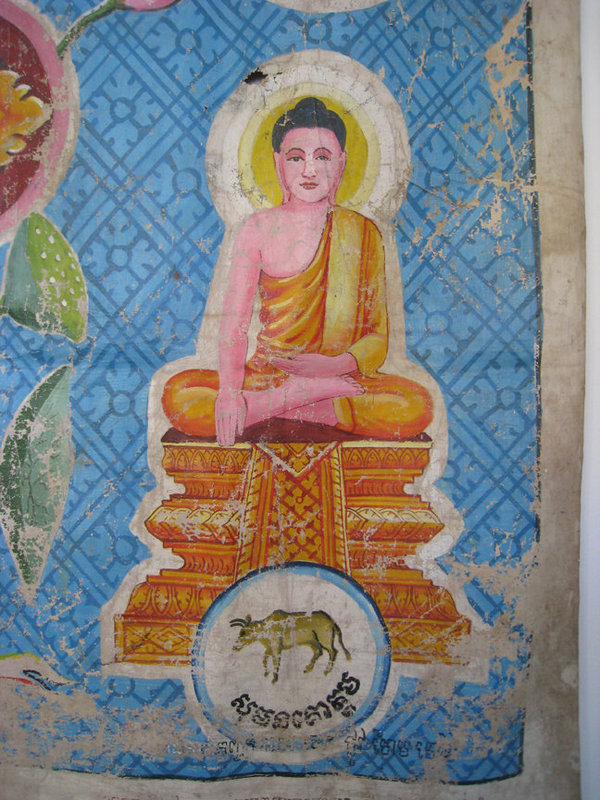 Cambodian Temple Painting with 5 Buddhas