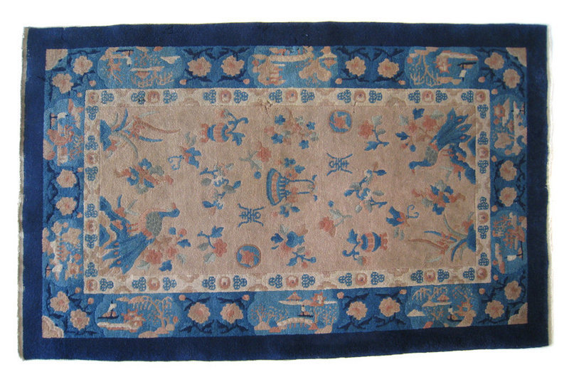 Chinese Antique Small Rug with Peacocks