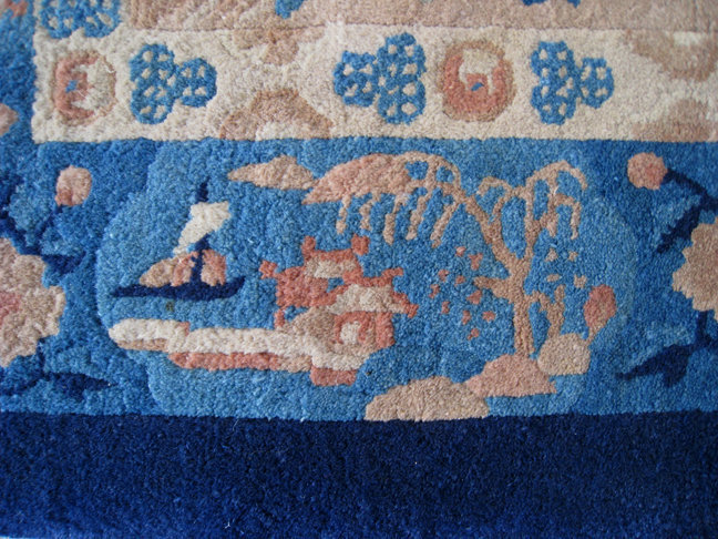 Chinese Antique Small Rug with Peacocks