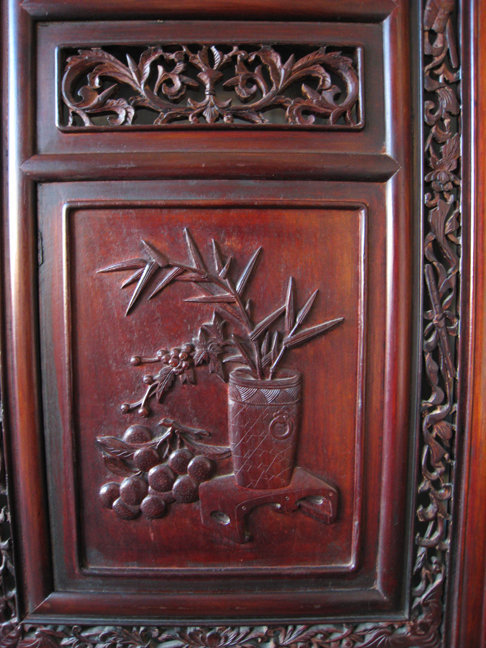 Chinese Antique Carved Wooden Screen with Beauties