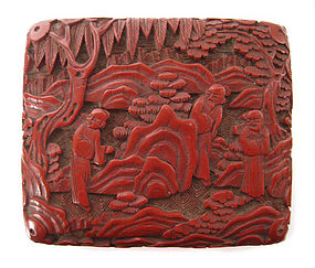 Chinese Antique Small Cinnabar Box with Figures