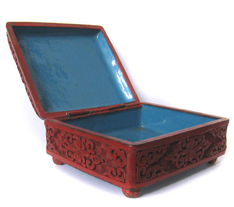 Chinese Antique Small Cinnabar Box with Figures