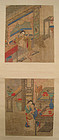 Chinese Erotic Scroll Painting with Two Album Leaves