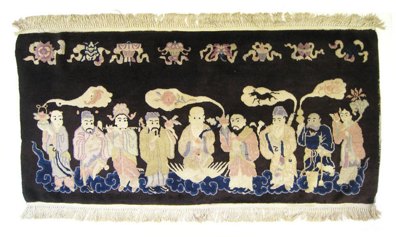 Chinese Antique Rug with 9 Celestial Figures