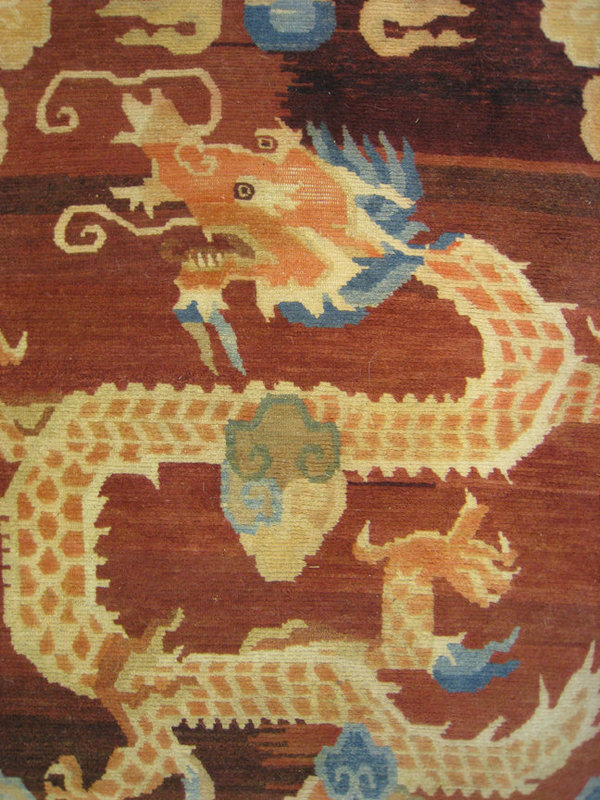 Chinese Antique Rug with 2 Dragons