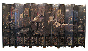 Chinese Antique Huge 12 panel Coromandel Screen