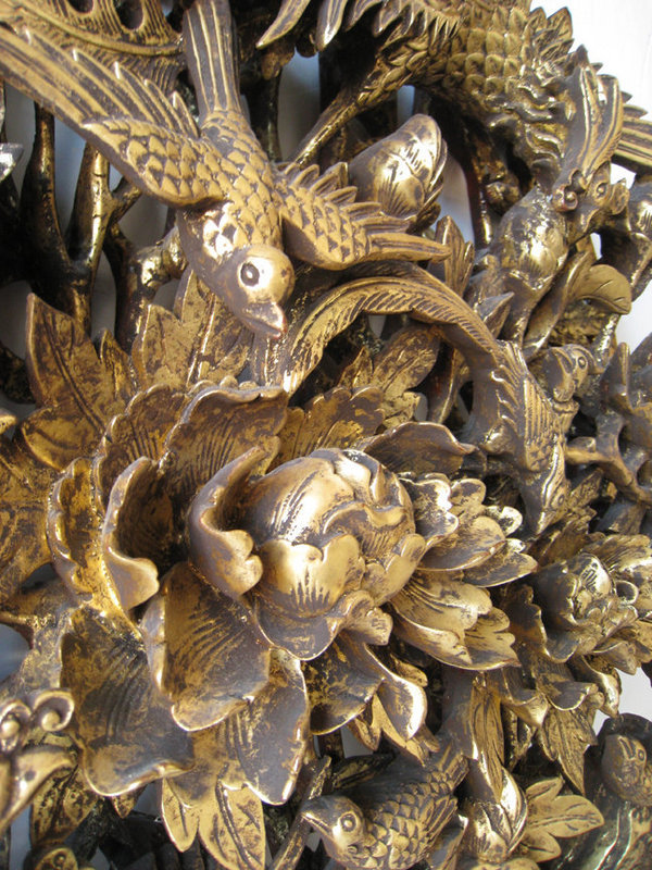 Chinese Round Carved Gold Lacquer Wall Carving