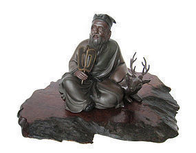 Japanese Bronze Figure of Jurojin and Deer by Tokumitsu