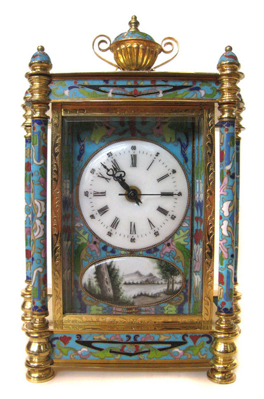 Chinese Cloisonne Clock with Painted Figures