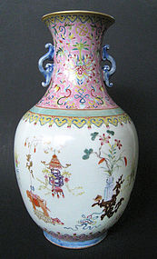 Chinese Polychrome Porcelain Vase with Scholar Objects