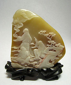 Chinese Soapstone Pebble with Three Luohan