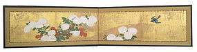 Japanese Antique 2 Panel Screen with Chrysanthemums