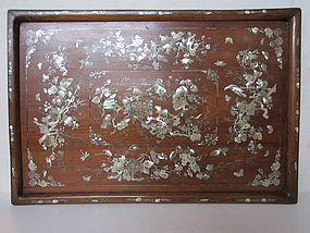 Chinese Antique Hardwood with Shell Inlaid Opium Tray