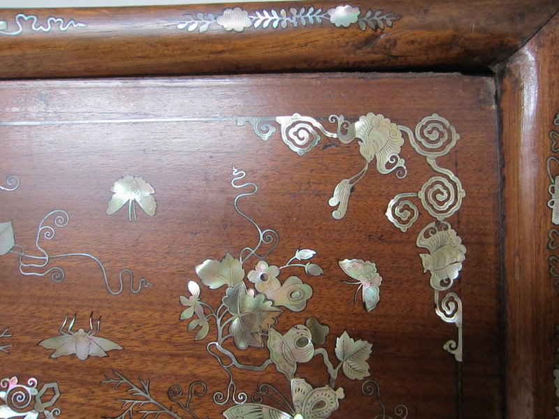 Chinese Antique Hardwood with Shell Inlaid Opium Tray