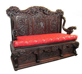 Japanese Antique Carved Dragon Bench