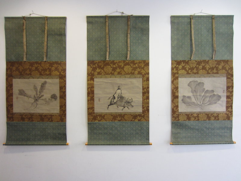 Antique Japanese Triptych Scroll by Sesson Shukei