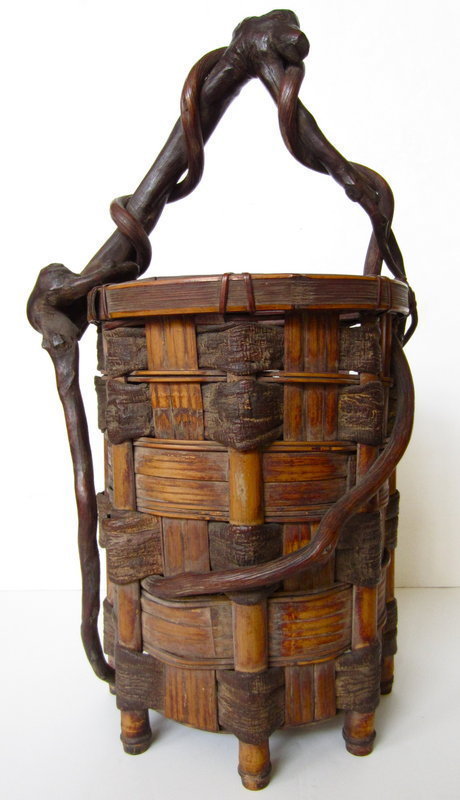 Japanese Beautiful Ikebana Basket with Bark and Bamboo