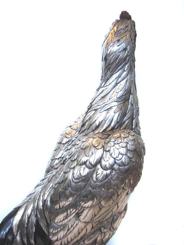 Japanese Large Okimono Silver Rooster
