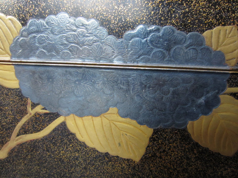 Japanese Antique Lacquer Box Fumibako with Hydrangeas