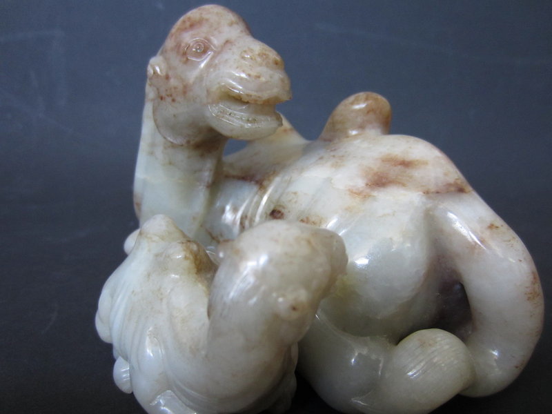 Chinese Nephrite Jade Carving of a Camel and Calf
