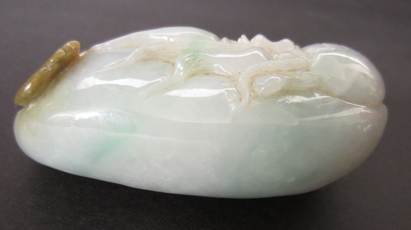 Chinese Carved Jadeite Pebble of Lucky God