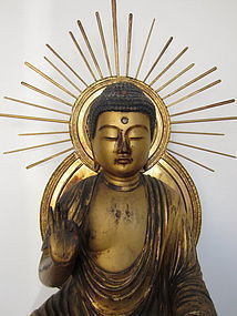 Japanese Antique Seated Gilt Amida Buddha