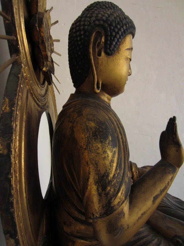 Japanese Antique Seated Gilt Amida Buddha