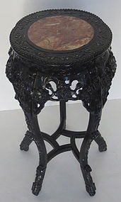 Antique Chinese Carved wood side table with  Marble top