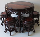 Antique Chinese Hardwood Round Table with 6 chairs