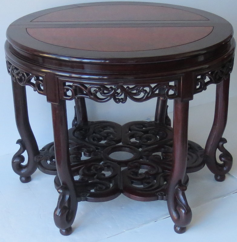 Antique Chinese Hardwood Round Table with 6 chairs
