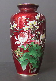 Red Ginbari Cloisonne Vase with Flowers