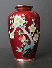Vintage Japanese Red Ginbari Cloisonne Vase