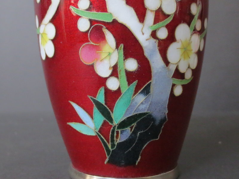 Vintage Japanese Red Ginbari Cloisonne Vase