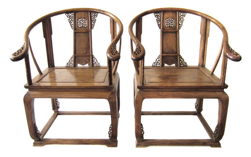 Pair of Chinese Oxbow Huanghuali Chairs