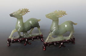 Vintage Chinese Pair of Serpentine Deer