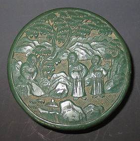 Antique Chinese Green Cinnabar Carved Box