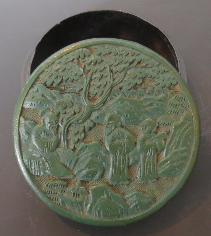 Antique Chinese Green Cinnabar Carved Box
