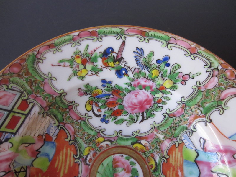 6 Antique Chinese Canton Rose Medallion Coup Plates