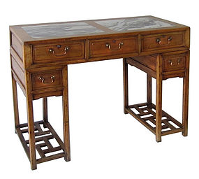 Antique Chinese Two Section Marble Top Desk