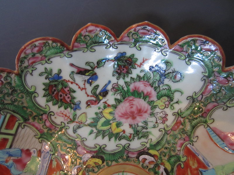 Antique Chinese Rose Canton Scalloped Serving Dish