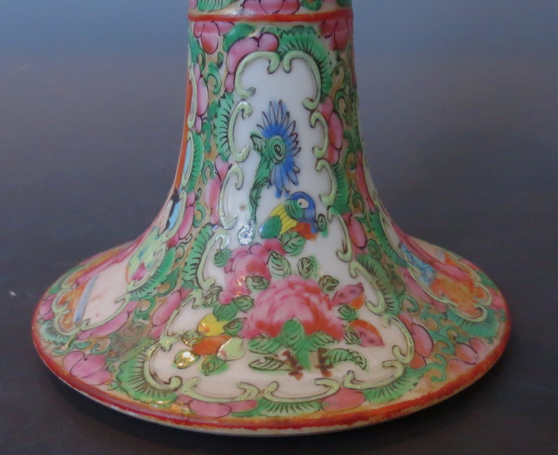 Antique Chinese Rose Canton Candle Stick